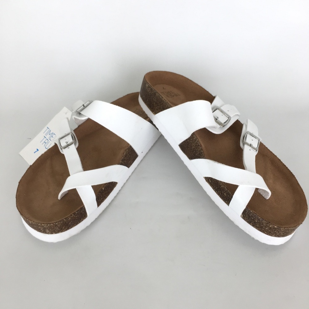 Women’s Comfort Sandals NEW White by Time And Tru Double Buckle Cork Footbed - Picture 12 of 12